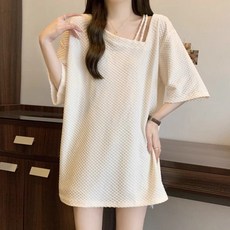 유니픽 여성 여름 루즈핏 배색 티셔츠zhb