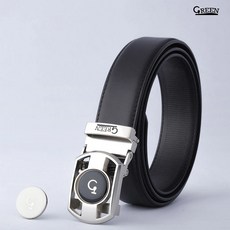 Green Golf 高爾夫球自動扣皮帶，台灣製帶扣，手工打磨，澳洲鋅合金，磁吸球標，真皮合成皮, 黑, 1個
