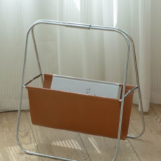 빈티지 프레임 가죽 매거진랙 가방거치대, 브라운