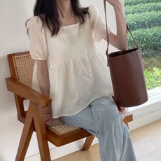 티셔츠 반팔 퍼프 스퀘어넥 에이라인 여성 상의 봄 여름