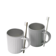 Imakara 304不鏽鋼雙層杯 防燙隔熱漱口杯 自帶插槽情侶牙刷杯, 1個, 冰川紋漱口杯, 冰川白