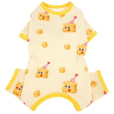 XXS 소형견 파자마 - 긴소매 4다리 강아지 우주복 | 하루 종일 편안함을 위한 부드럽고 신축성이 있음 수면을 위한 귀여운 프린트 의상 치와와 옷 옐로우, 03# 옐로우 치즈