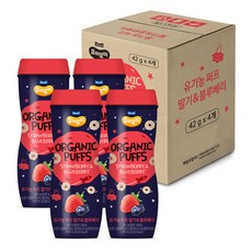 요미요미 오가닉퍼프 과자, 혼합맛(딸기/블루베리), 42g, 4개