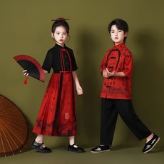 爆款#兒童節漢服馬臉裙合唱表演服裝男女童國潮中國風演出服兒童節馬臉裙漢服合唱
