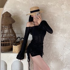 DFMEI 泳衣女性感三件套夏季新款小胸聚攏泡溫泉度假游泳衣, L