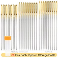 가죽 공예 바느질 바늘 둥근 머리 무딘 파인트 자수 바느질을위한 뾰족한 프리즘 날카로운 도구 금 꼬리 큰 눈 바늘, 둥근 바늘 30PCS