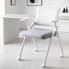 Takata 접이식 메쉬 의자 사무실 회의실 트레이닝 체어 이동식 바퀴 통기성 우수 공간절약 다용도 간이 의자 CC1, 그레이