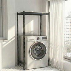 프라임앵글 김치냉장고 드럼세탁기 건조기 선반 펜트리 베란다 철제선반, 1.5단, 블랙