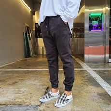 鈕扣男款四季染色棉質彈性鬆緊束口褲