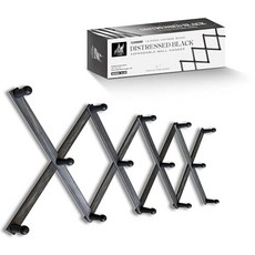 확장 가능한 나무 코트 랙 행거 - 확장 페그가 있는 대형 아코디언 행거 | 벽용 수제 소박한 나무 모자 랙 | 걸이 코트 재킷 모자 | 벽 랙 - 후크 14개 디스트레스, 17 Hooks - Large Size