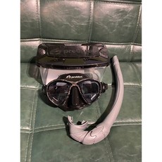 【島嶼潛水】PROBLUE自由潛水黑矽膠迷彩框雙面鏡 IST可折矽膠呼吸管套組 自潛 浮潛 面鏡, 迷彩灰套組