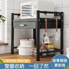 居家生活Easy Buy 滾輪微波爐電器架 廚房置物鐵架層架, 黑色-一抽屜, 1個