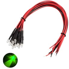 9V 3파이 그린 라운드 와이어 케이블 LED DIY 전자 실험 학교 교육 제작 실습 부품 조명 과학, 10개