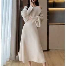 ORZQU 추동 여성 원피스 투피스 보트넥 니트 스웨터 세트