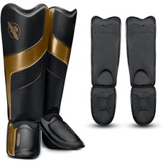 HAYABUSA 新款 散打MMA護腳脛 自由搏擊練習護腳背 ShinGuards - 黑金, 1個, M碼