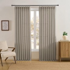 RAIN CITY Burlywood 자작나무 리넨 핀치 플리츠 커튼 2 패널 127x218cm(50x8