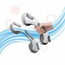 LEVERLOC 레버락 아기 샤워 핸들 흡착식 안전 손잡이 2개 12인치 핸들 탈착식 핸드레일 노인 장애인용 방수 미끄럼 방지 회색 M7