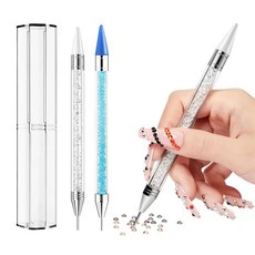 라인스톤 피킹 펜 2개 세트 네일 디자인 다이아몬드 페인팅 펜 네일 데코레이션 펜 DIY 공예 데코레이션 도구 블루 + 화이트