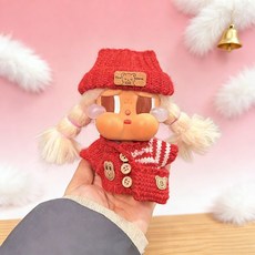 CRYBABY baby clothes tears factory crying new year M 빨간 스웨터 니트웨어 모자 가방 세트 15CM 인형, 15CM 울음 아기 옷에는 인형이 포함되지 않습니다, 빨간 줄무늬 버튼다운 스웨터 + 빨간 곰모자 + 빨간