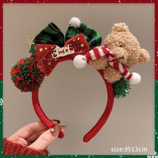 聖誕甜心小熊髮箍髮飾，可愛毛絨頭飾髮卡，聖誕節派對裝扮必備, 1個, 可愛熊妹妹
