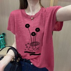 2025년 여름 아이스 촉감 여성 반팔 티셔츠 상의 빅사이즈 여성용 루즈핏 티셔츠 키 작은 여성용 티셔츠