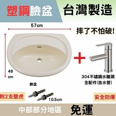 台製ABS安全洗臉盆組 附304不鏽鋼水栓與安裝配件, 1個, 防爆臉盆（附壁虎）,白色