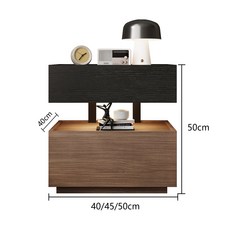 意式極簡胡桃木實木懸浮牀頭櫃家用臥室小型輕奢高級感牀頭收納櫃, 【MQ4懸浮免漆】黑橡木紋+胡桃木紋(帶燈款):50X40X50CM