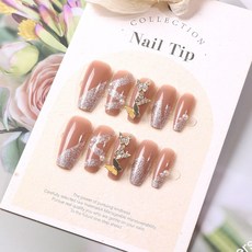 DFMEI 24片Z字閃粉蝴蝶中梯甲片珍珠美甲片穿戴甲甲片, 1組, 蝶舞香徑:膠水款