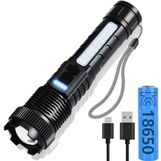 Ramswan 초강력 led 손전등 c타입 충전식 후레쉬 휴대용 LED 줌 라이트, 1개