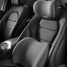 차량용 1+1 메모리폼 목쿠션 사계절용 허리쿠션 등받이쿠션 세트, 그레이, 1세트