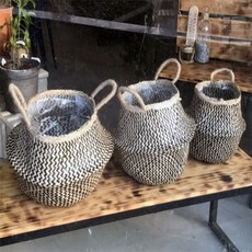 해들일추천샵 2중비닐 왕골 화분커버 중형 22x27cm 라탄인테리어소품