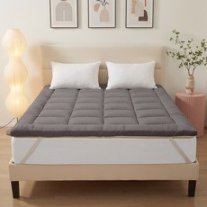 HYLEORY 사계절 통세탁 가능 포근하고 바닥 침대 토퍼 매트리스, 그레이