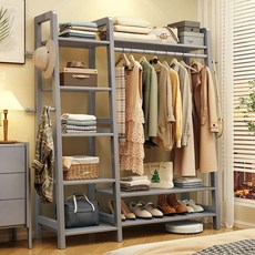 實木落地衣帽架 臥室家用掛衣架 大容量收納晾衣架 簡約置物架, 3102#寶馬灰100*40*168