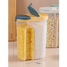 北歐風3000ml雙蓋密封儲糧罐，食品級防潮防蟲分隔收納罐，台灣24H快速出貨, 藍黃色, 1個
