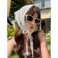 HARANG 헤드 스카프 삼각 헤어 커치프 여성 여름 삼각형 레이스 머리 장식