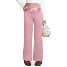 IIMMER Girls Summer Low Rise Fold Over Sweatpants – Stretchy Navy Blue Stripe Baggy Pants for Pres, 핑크