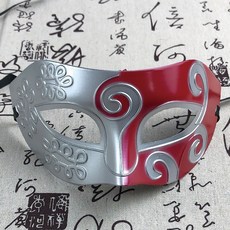 派對面具 王子麵具中國古風半臉 帥氣化妝舞會 舞臺表演萬聖節眼罩道具, 銀加紅, 1個