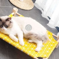 원목 반려동물 해먹 침대 쿨매트 고양이침대 강아지캠핑해먹 고양이방석, 1-반려동물해먹-노랑