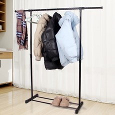 투데이리빙 철제 스탠드 행거 넓이 높이조절 확장형 튼튼한 파이프 옷걸이 헹거 모던 고급 수납 정리대 빨래 행거봉 건조대 공간활용 논슬립 거치대, 1개, R98477B(블랙