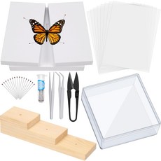 Mardatt 15Pcs 곤충 표본 도구 키트 고정 블록이 있는 보드 핀 종이를 누르는 날개 진열 케이스 핀셋 가위 만들기