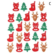 메리 크리스마스 강림절 달력 24 숫자 펠트 카운트다운 스티커 장식 DIY 선물 라벨, 한개옵션1, 01 C