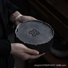 貓嶼 高端古錫壺承 家用儲水幹泡盤 旅行蓄水茶海 辦公室金屬小茶盤幹泡臺, 蓮心, 1個