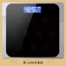 川木良品 數顯鋼化玻璃體重計 高精準測量, 1個, USB充電款 黑