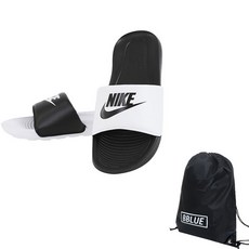 NIKE 鴛鴦配色拖鞋 DD0234-100+束口袋, 240, 黑+白