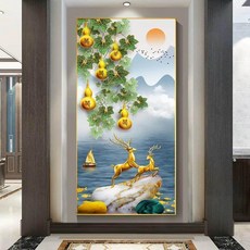 DIY 액자 공예 십자수 비즈십자수 황금 잉어 패브릭, 평면 스타일, 너비 50 x 높이 100cm, 오복 도래