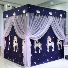 침대 암막 캐노피 공주풍 핑크 가림막 사각 체크 커튼 설치 1.2mx2.0mx1.95m 인, S. 작은 마리