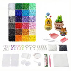 컬러비즈24/48/72/96/120색 컬러비즈세트 풀세트 구성 컬러비즈열쇠고리 컬러비즈집게 수납 상자 세트(호화 세트 당신의 DIY 창작 욕구를 충족시킵니다), 24색, 1개