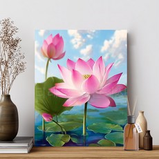 티레오 꽃보석십자수 캔버스형 40x50cm 재물십자수 비즈십자수 3D 대형보석십자수 큐빅비즈 DIY액자형취미, 01 연꽃, 1개