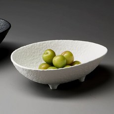 아우얼스룸 팡쿠 스톤 트레이 디저트 그릇 접시 무광 플레이트 굽높은 대형, C. 바위 무늬가 있는 작은 고요한 흰색 타원