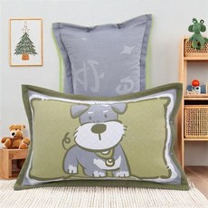 純棉紗布兒童枕套，可愛卡通圖案，適合35/55枕頭, 蘋果熊粉色,一條裝